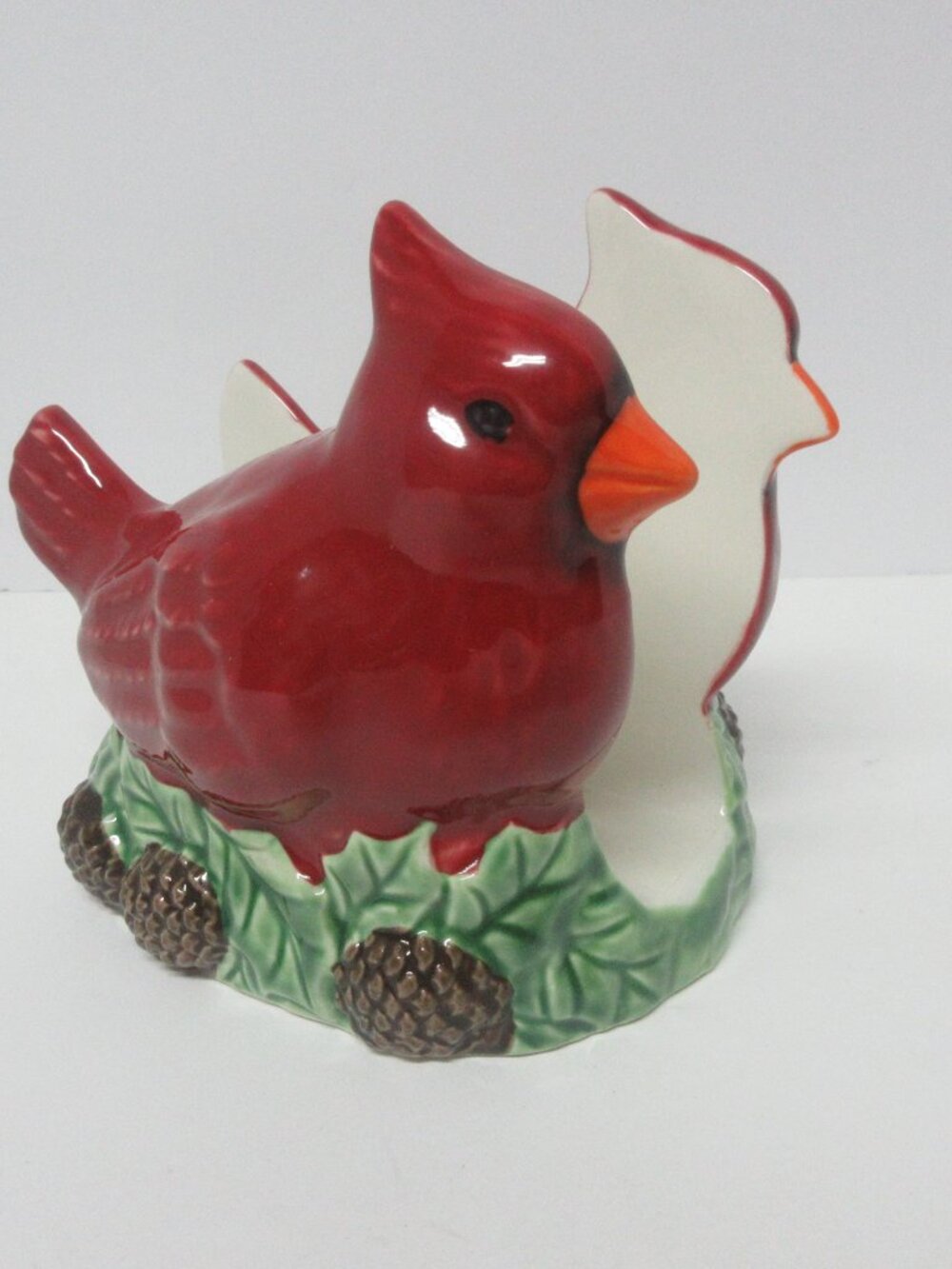 ST. NICHOLAS SQUARE CHRISTMAS RED CARDINAL BIRD CERAMIC LARGE NAPKIN HOLDER